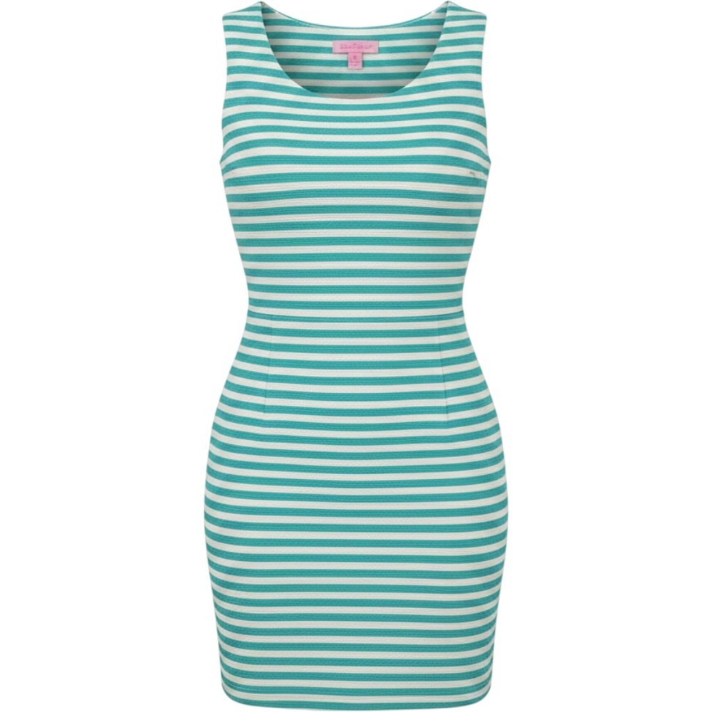 Lilly Pulitzer Shift Dress Women XS Teal White Striped Textured Knit Preppy Mod
